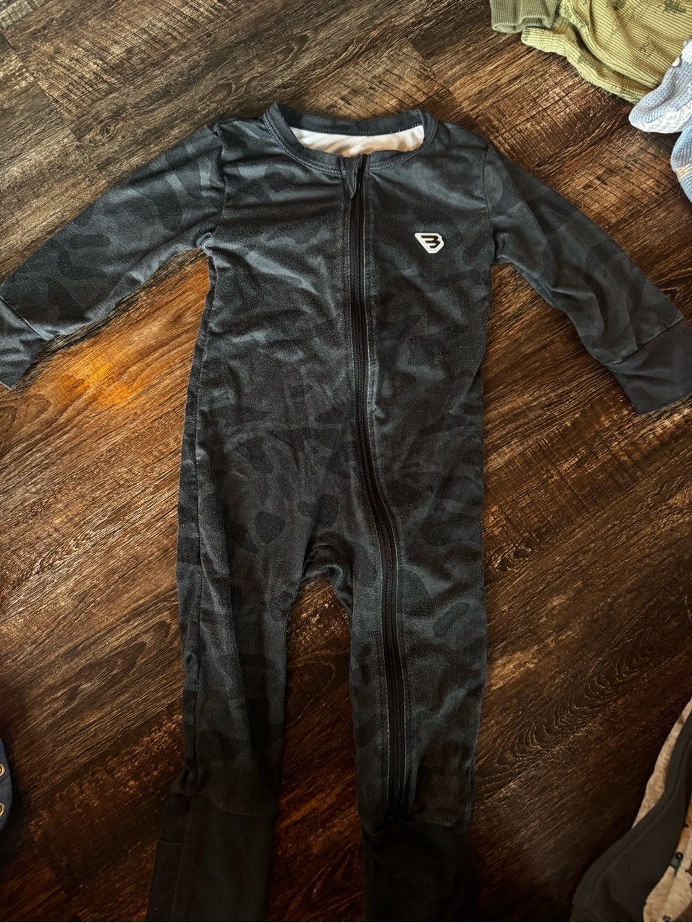 BURLEBO Black Camo Zip-Front Kids One-Piece